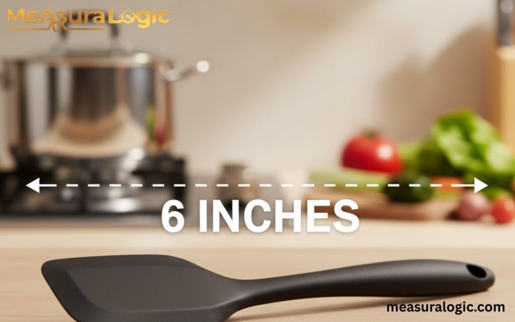Kitchen spatula used as a convenient, six inch visual reference for quick measurements.