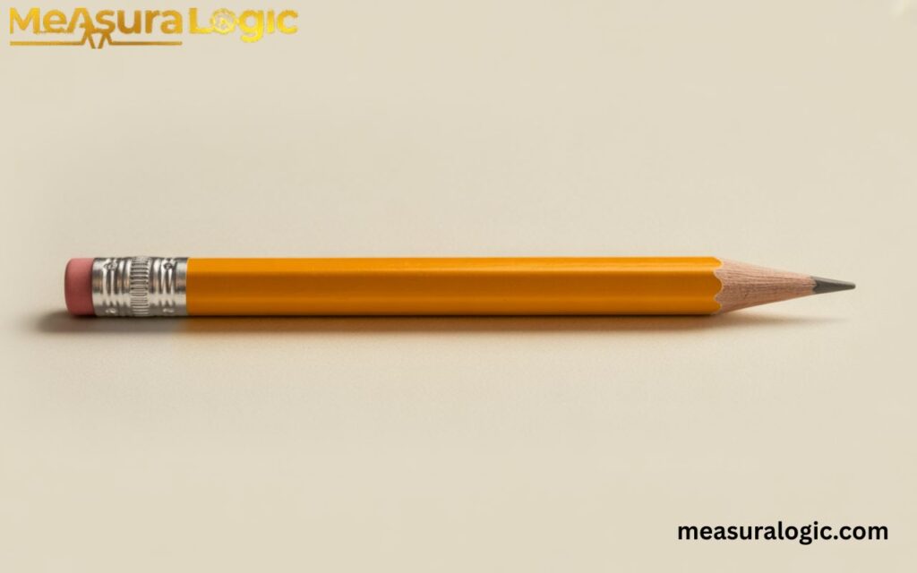 Shortened wooden pencil on a light background showing a length close to 6 inches.