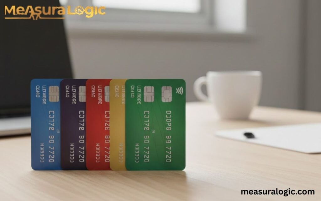 Stack of standard bank cards showing an approximate six-inch visual length reference.