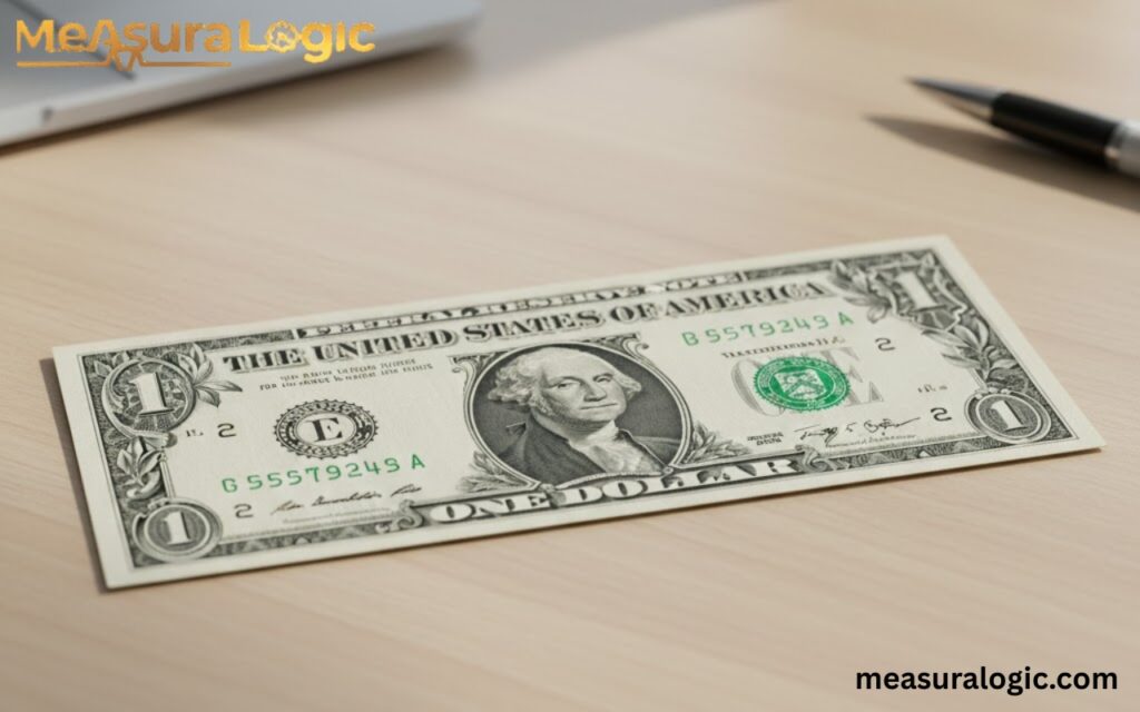 Standard US dollar bill shown flat, used as a clear visual reference for six-inch length.