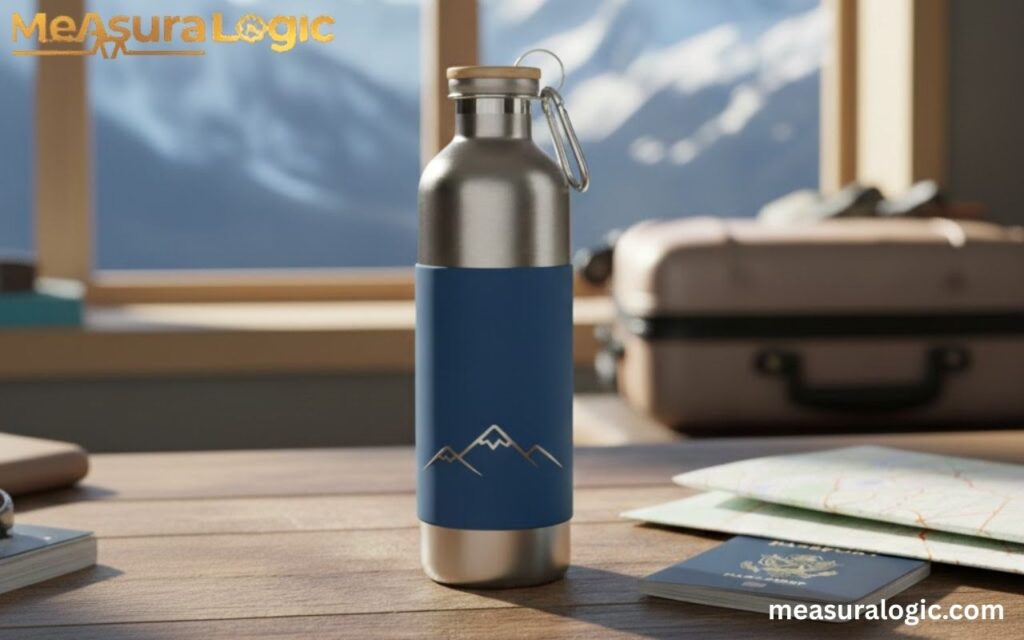 Travel size bottle standing upright showing height close to six inches for easy size comparison.