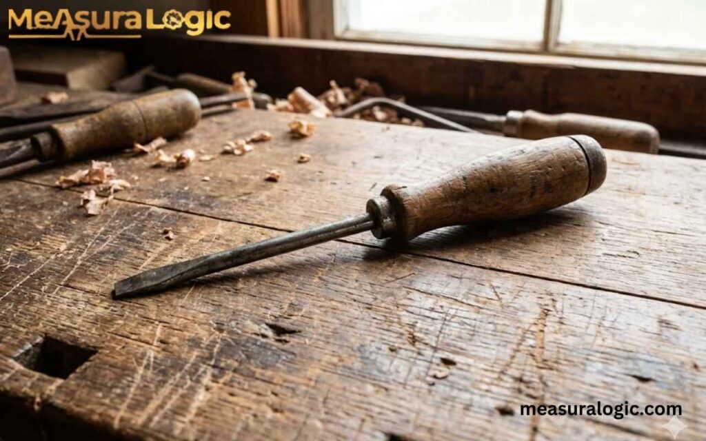 Screwdriver with a 6 inch handle shown as a simple size reference for measuring short lengths.