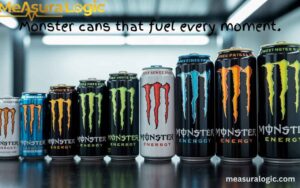 Various Monster Energy cans of different sizes displayed on a natural background.