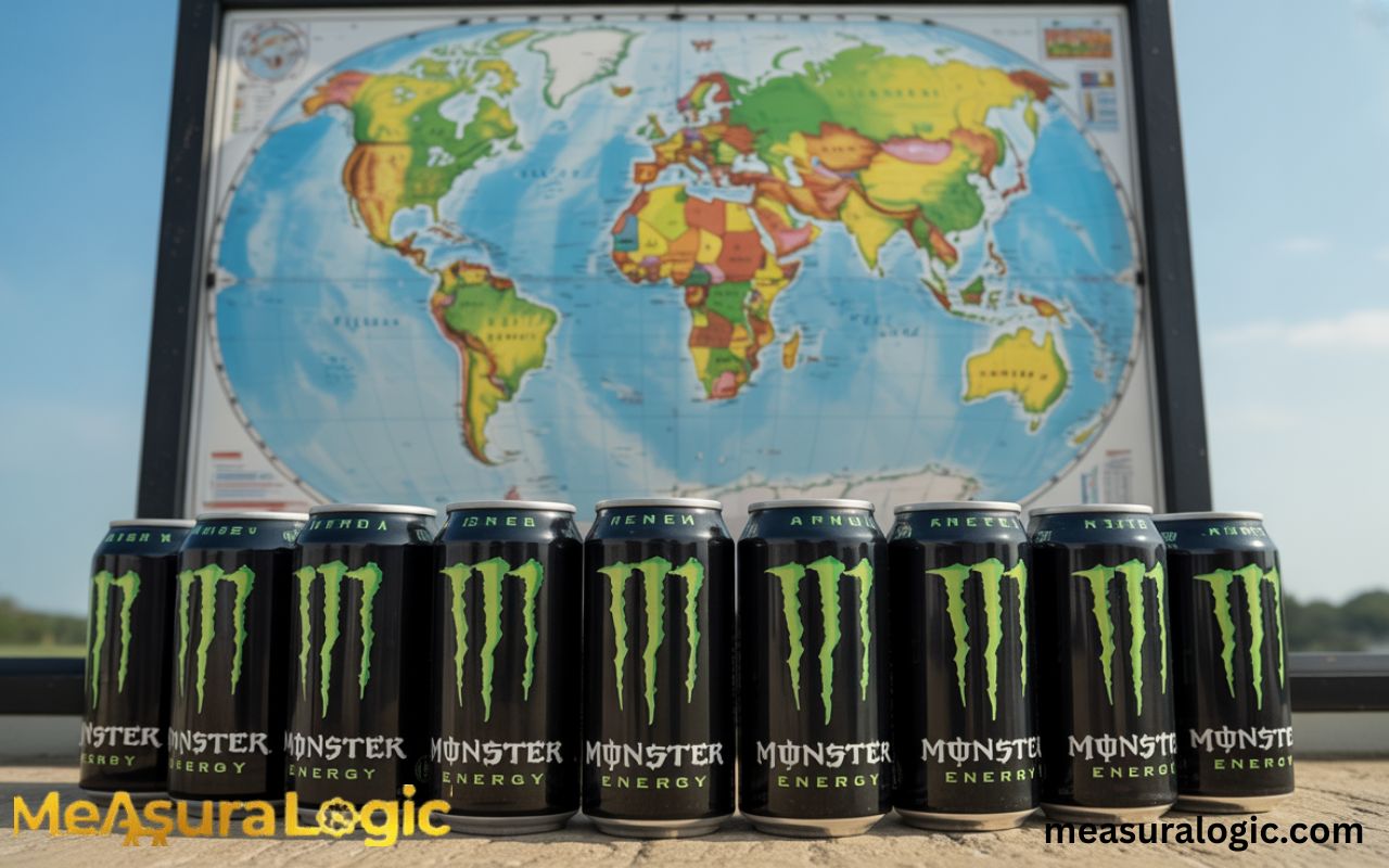 Energy Drinks displayed in front of a blurred world map symbolizing global expansion.