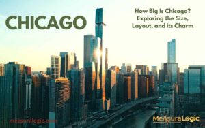 A sun-drenched view of the modern Chicago skyline with the title "How Big Is Chicago? Exploring the Size, Layout, and its Charm.