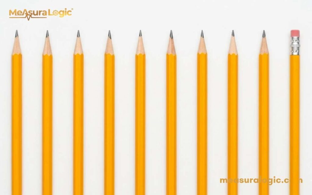 A row of ten yellow pencils on a white background. The combined weight of all ten pencils is approximately 10 ounces.