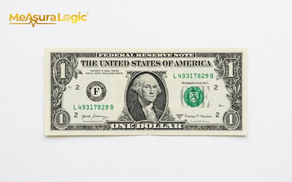 A single US one-dollar bill laid flat. Centered on a clean white background.